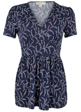 Michael Michael Kors Flowing Branches V-Neck Puff Sleeve Top True Navy/Bright Terra Cotta LG